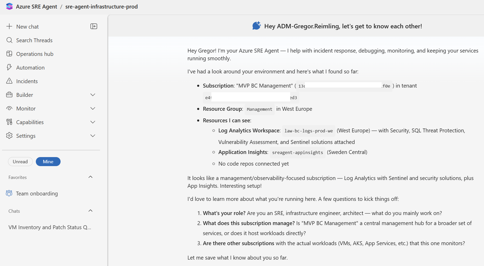 Azure SRE Agent Resource Group Overview - Deployed Resources